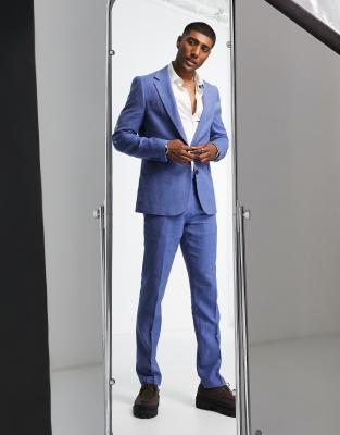 Gianni Feraud single breasted suit jacket blue herringbone