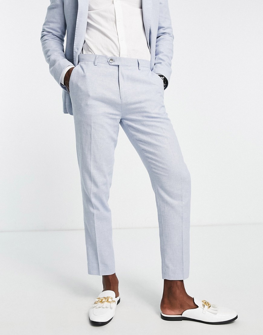 skinny cropped suit pants in light blue