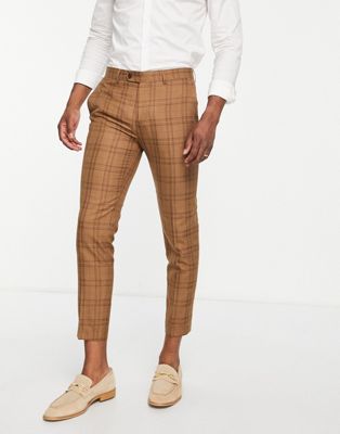 Gianni Feraud  skinny cropped suit trousers in brown check