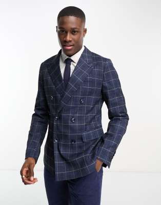 Gianni Feraud skinny double breasted blue windowpane suit jacket - Click1Get2 Cyber Monday