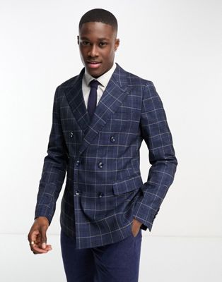 Gianni Feraud skinny double breasted blue windowpane suit jacket - Click1Get2 Deals