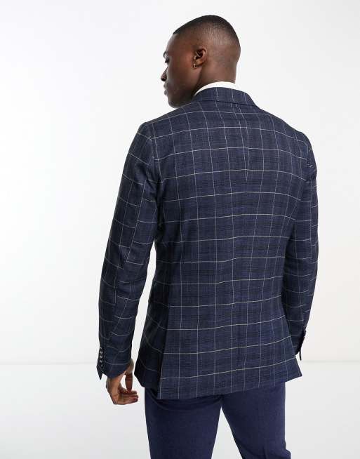 Gianni Feraud skinny double breasted blue windowpane suit jacket