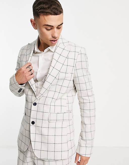 Gianni Feraud skinny fit cream windowpane suit jacket