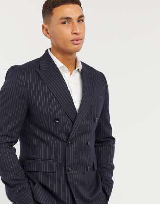 Pinstripe Double-Breasted Skirt Suit