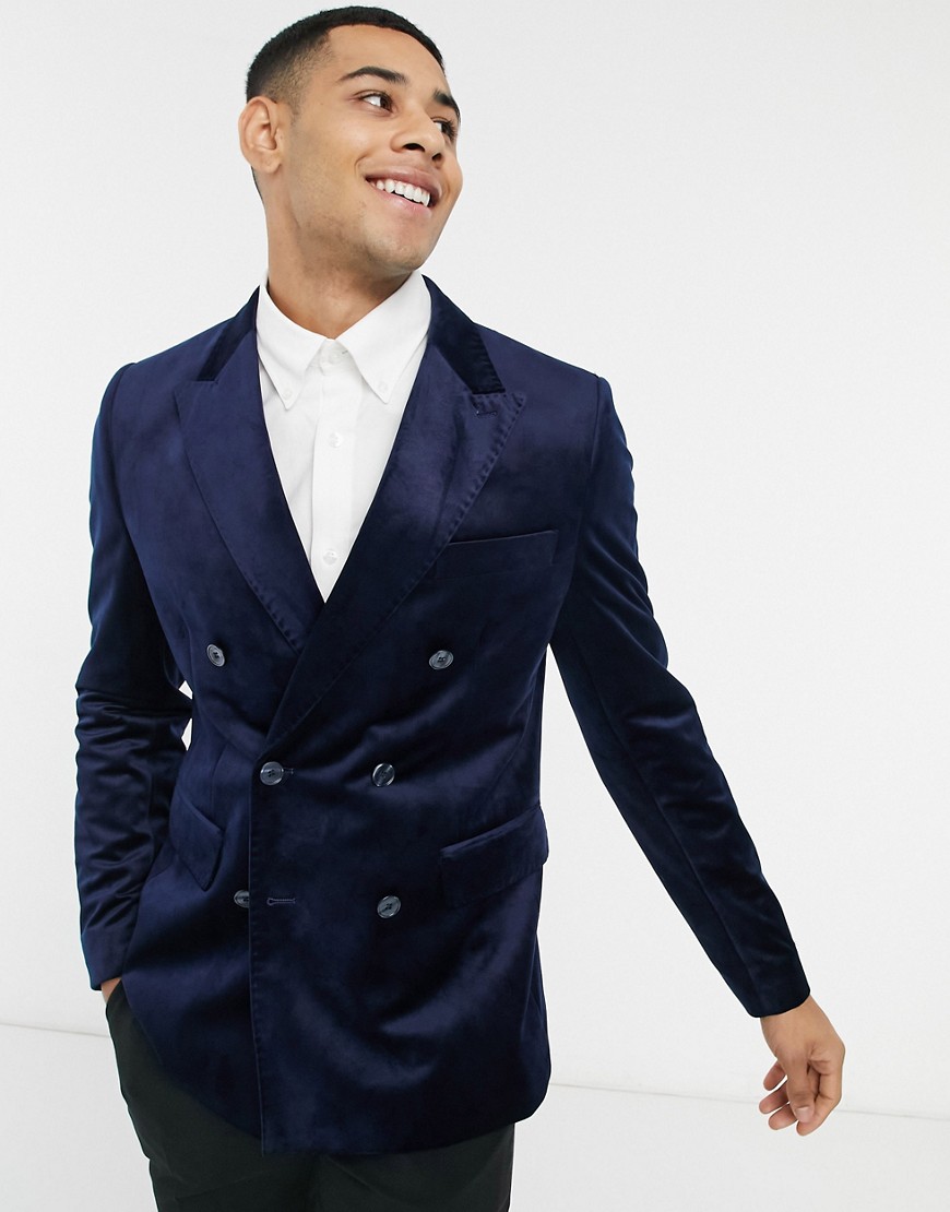Gianni Feraud Skinny Fit Double Breasted Velvet Suit Jacket-navy | ModeSens