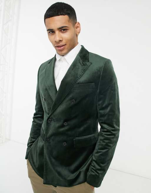 Double Breasted Green Velvet Tuxedo Jacket