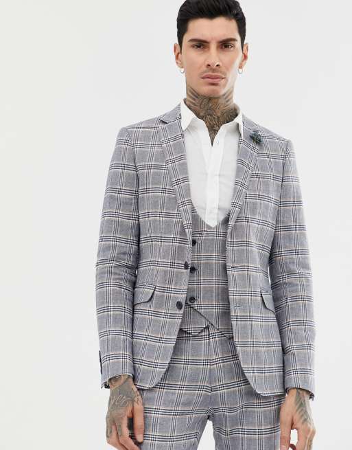 Gianni Feraud skinny fit linen blend check suit, 3 of 4