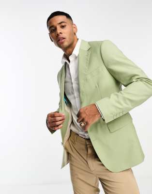 Gianni Feraud skinny fit sage notch lapel suit jacket-Green