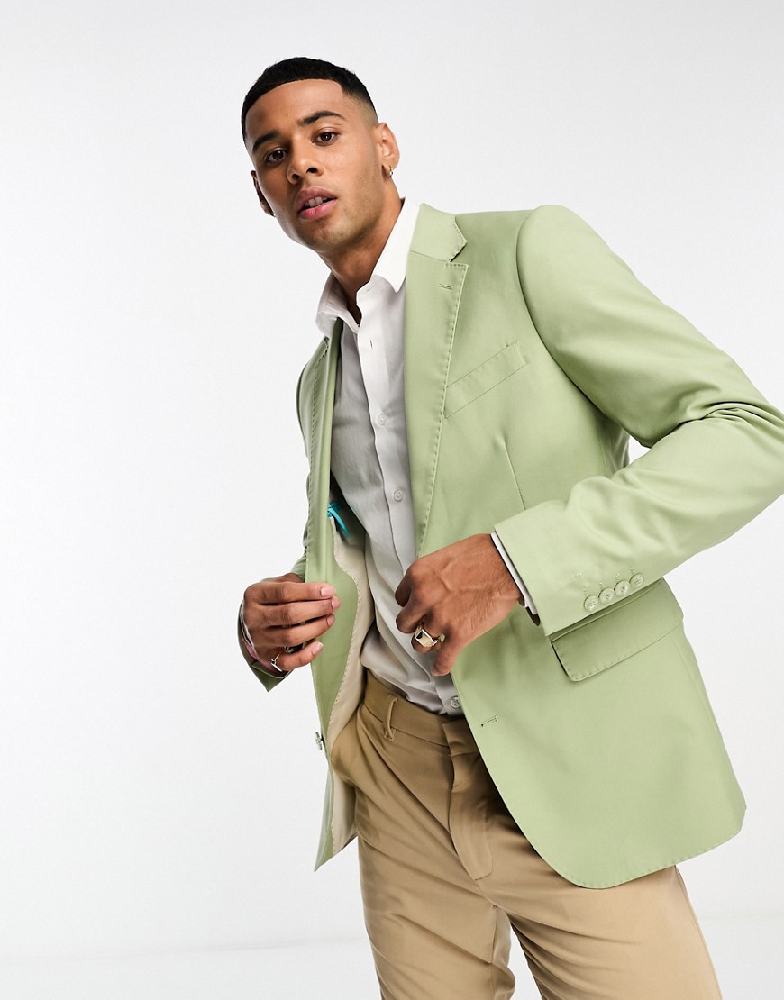 skinny fit sage notch lapel suit jacket-Green