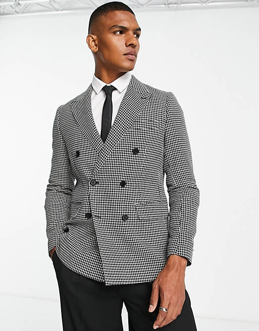 Gianni Feraud skinny fit suit jacket in herringbone black and white | ASOS