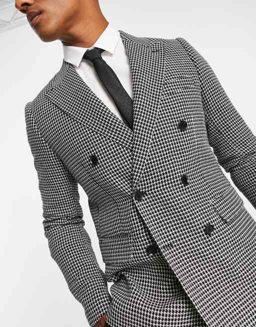 Gianni Feraud skinny fit suit jacket in herringbone black and