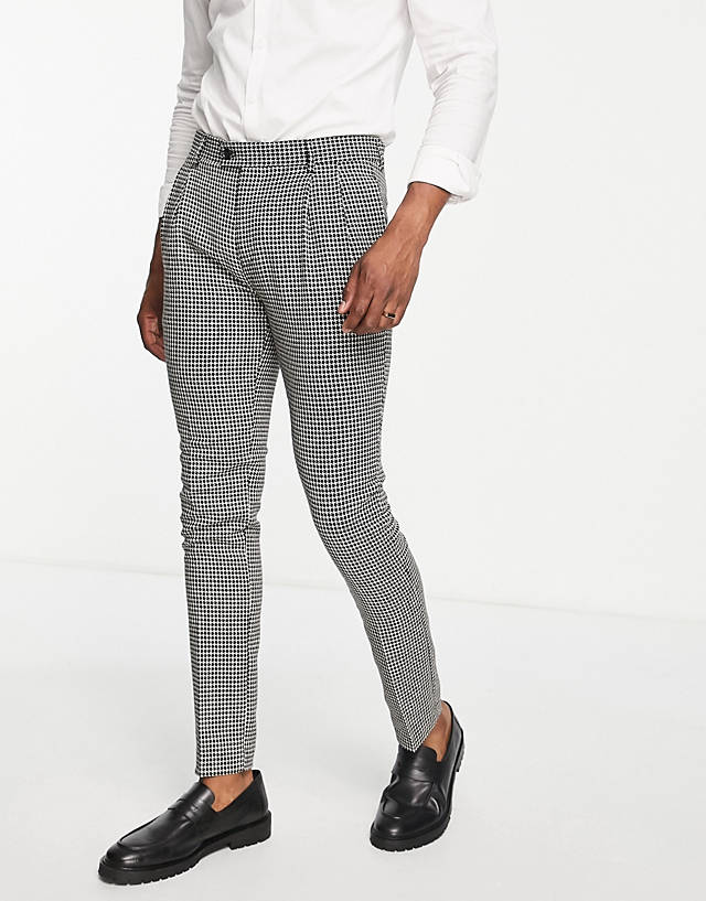 Gianni Feraud - skinny fit suit trousers in herringbone black and white