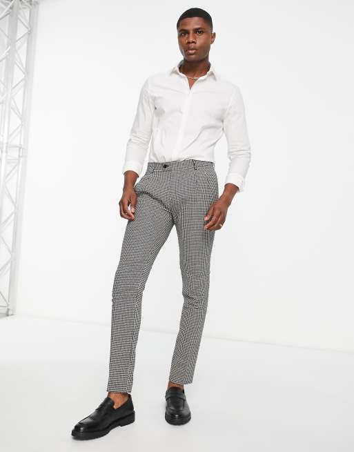 Gianni Feraud skinny fit suit trousers in herringbone black and white