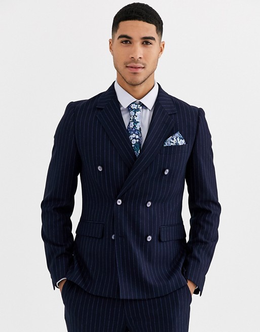 Gianni Feraud Skinny Fit Wool Blend Double Breasted Pinstripe Suit Jacket
