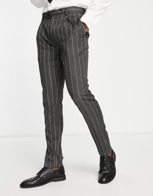 vochtigheid Nylon donor Gianni Feraud - Skinny geplooide pantalon met strepen in grijs | ASOS