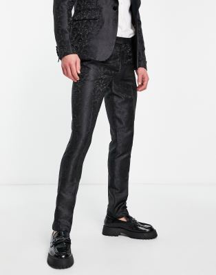 Gianni Feraud skinny paisley suit pants in black