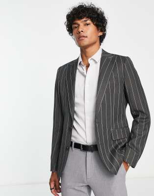 Gianni Feraud skinny stripe suit jacket in grey - ASOS Price Checker
