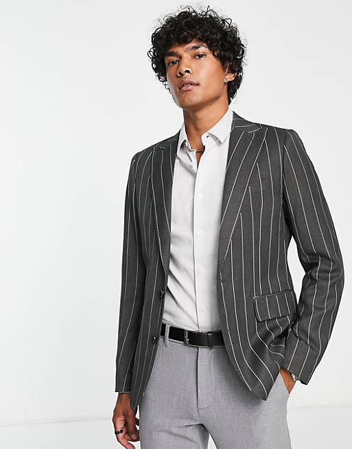Gianni Feraud skinny stripe suit jacket in grey