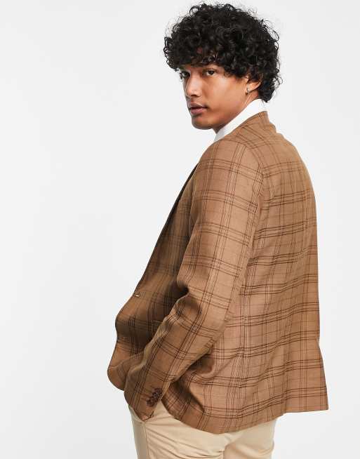 Gianni Feraud skinny suit jacket in brown check | ASOS