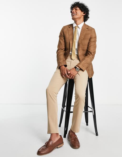 Gianni Feraud skinny suit jacket in brown check | ASOS