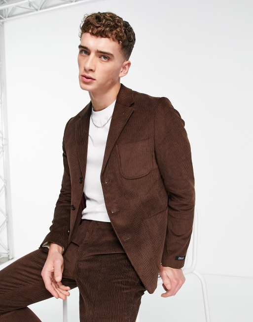 Gianni Feraud skinny suit jacket in brown cord