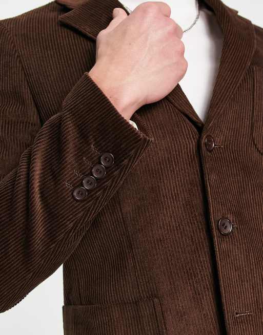 Gianni Feraud skinny suit jacket in brown cord