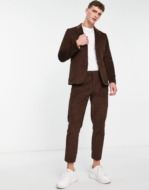 Gianni Feraud skinny suit jacket in brown cord