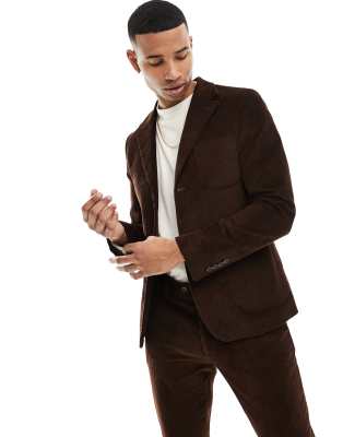 Gianni Feraud Skinny Suit Jacket In Brown Cord