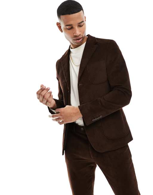 Gianni Feraud skinny suit jacket in brown cord | ASOS