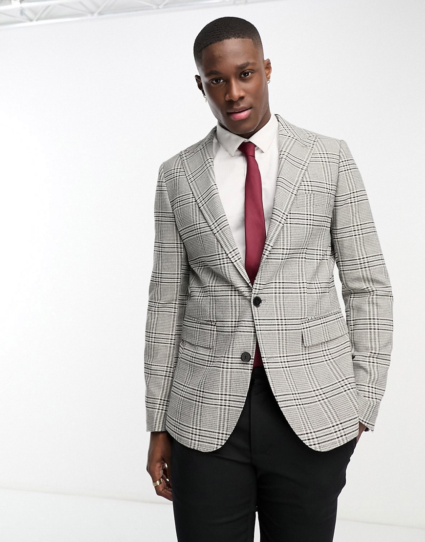 Gianni Feraud skinny suit jacket in gray check