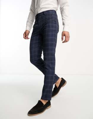 Gianni Feraud Skinny Suit Pants In Blue Windowpane Check