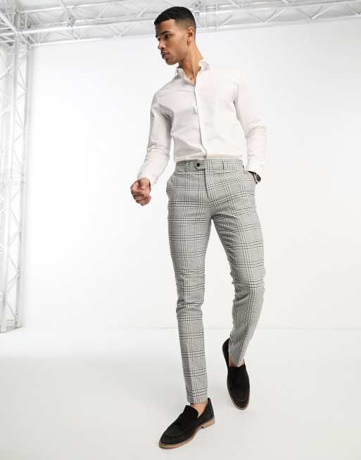 Mens grey best sale check skinny trousers