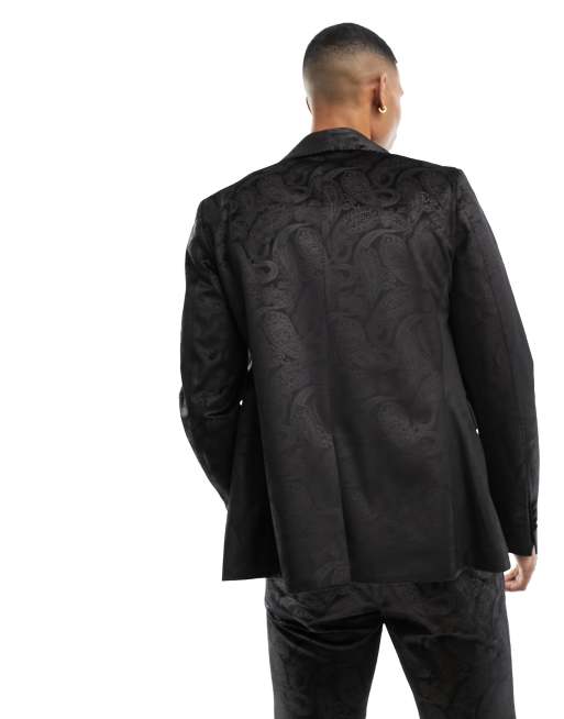 Gianni Feraud skinny velvet paisley suit jacket in black