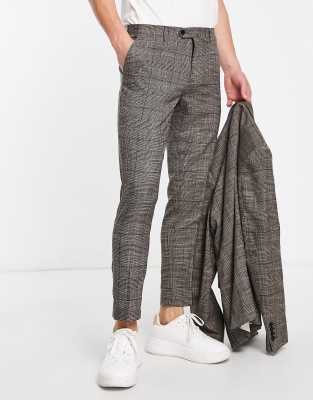 Gianni Feraud slim cropped trousers in grey check - ASOS Price Checker