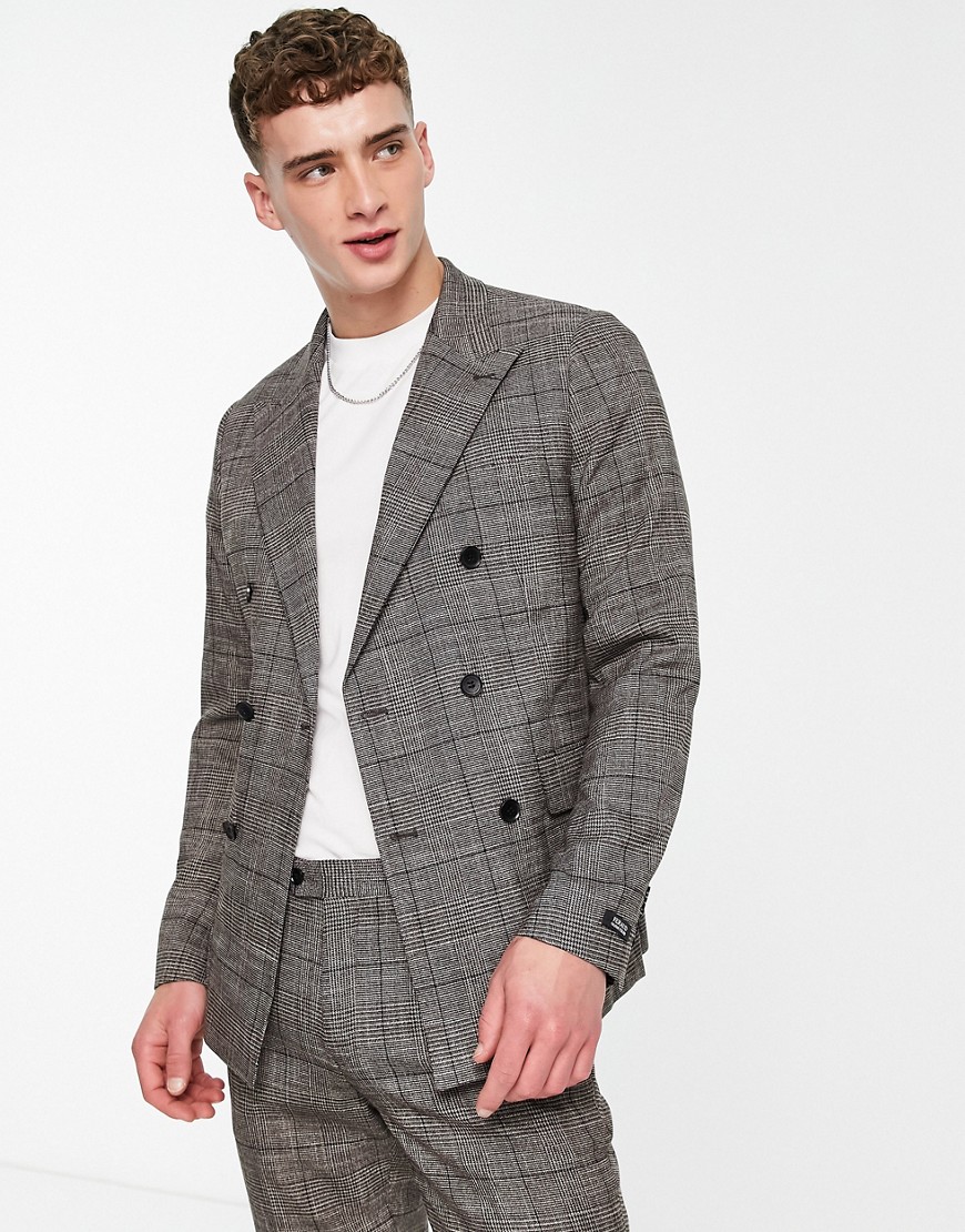 Gianni Feraud slim double breasted suit jacket in gray check