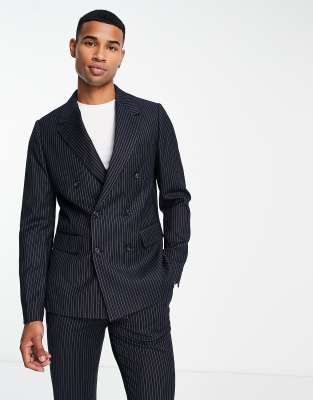 Gianni Feraud Gianni Feraud slim double breasted suit jacket in navy pinstripe