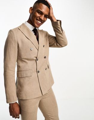 Gianni Feraud slim fit camel linen blend suit jacket