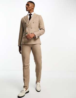 Gianni Feraud slim fit camel linen blend suit pants-Neutral