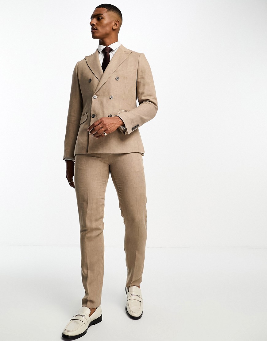 Gianni Feraud slim fit camel linen blend suit trouser-Neutral