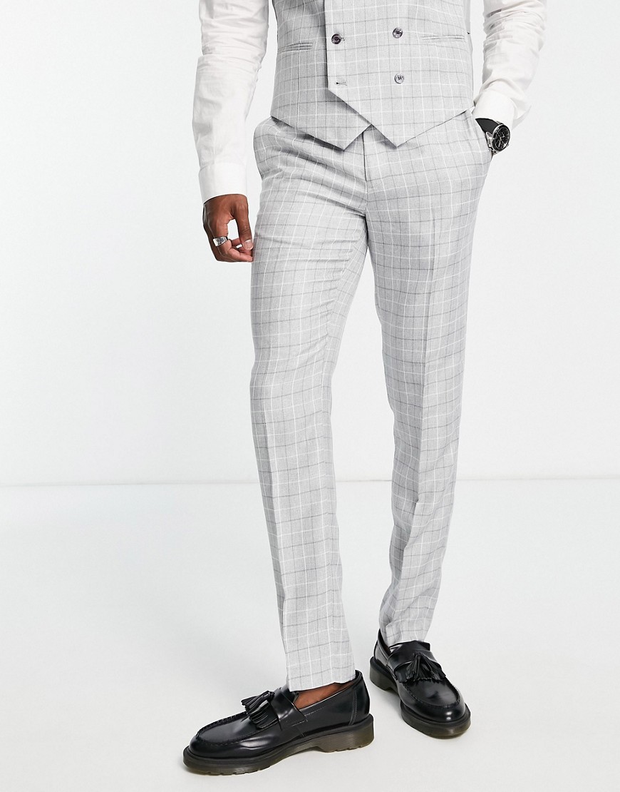 gianni feraud slim fit checked suit trousers-grey