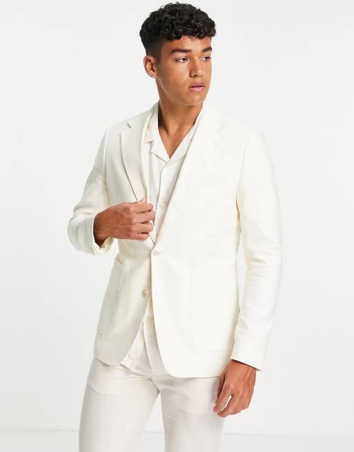 Gianni Feraud slim fit cream linen blend blazer | ASOS