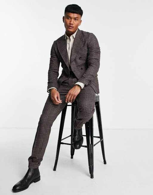 Gianni Feraud slim fit double pleated turn up check suit pants