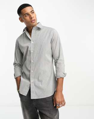 Gianni Feraud slim fit long sleeve striped shirt in black and white