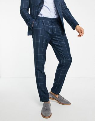 Gianni Feraud slim fit navy check suit trousers