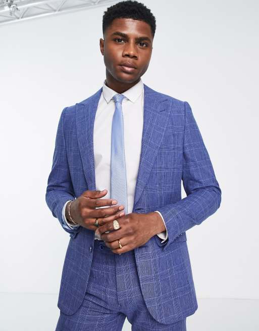 Blue checkered outlet suit jacket