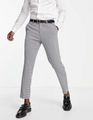 slim fit suit pants in black and white check