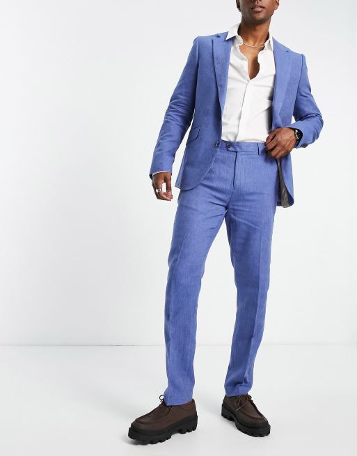 Gianni Feraud slim fit suit pants in blue herringbone