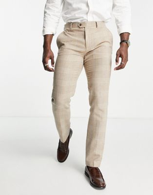 Gianni Feraud slim fit suit trousers in beige check