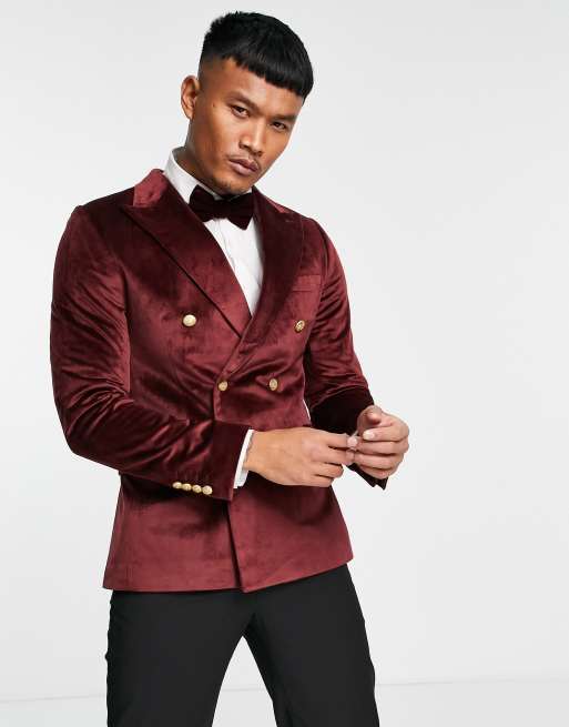 Gianni Feraud slim fit velvet double breasted blazer ASOS