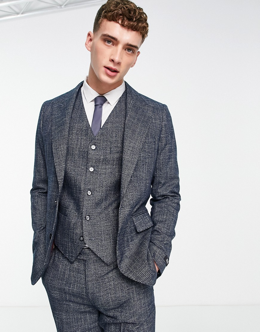 Gianni Feraud Slim Suit Jacket In Blue Dogtooth